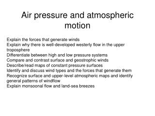 Air pressure and atmospheric motion