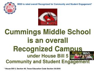 BISD is rated overall Recognized for Community and Student Engagement*