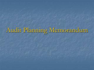 Audit Planning Memorandum
