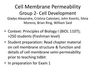Context: Principles of Biology I (BIOL 1107); &gt;250 students (freshman level)