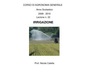 CORSO DI AGRONOMIA GENERALE