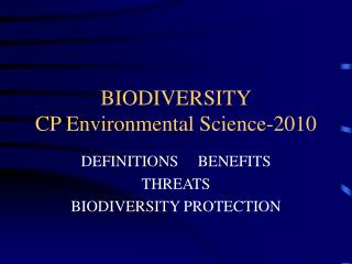 BIODIVERSITY CP Environmental Science-2010