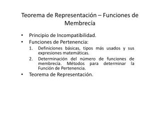 Teorema de Representación – Funciones de Membrecía