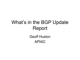 What’s in the BGP Update Report