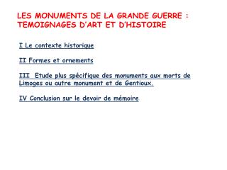 LES MONUMENTS DE LA GRANDE GUERRE : TEMOIGNAGES D’ART ET D’HISTOIRE