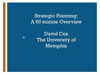 Strategic Planning: A 60 minute Overview David Cox The University of Memphis