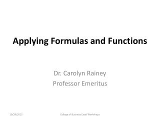 Applying Formulas and Functions