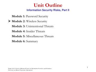 Unit Outline Information Security Risks, Part II