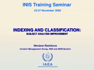 Neviana Rashkova Content Management Group, INIS and NKM Section