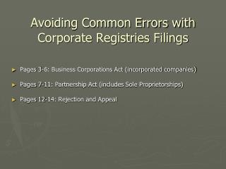 Avoiding Common Errors with Corporate Registries Filings