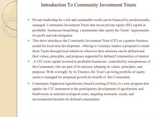 Introduction To Community Investment Trusts