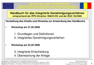 Vorstellung des Inhalts und Hinweise zur Anwendung des Handbuchs Workshop am 21.02.2006