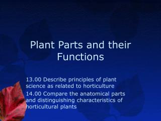 Plant Parts and their Functions