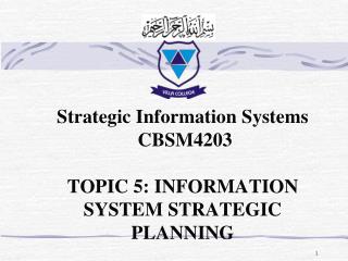 Strategic Information Systems CBSM4203 TOPIC 5: INFORMATION SYSTEM STRATEGIC PLANNING