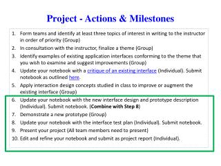 Project - Actions &amp; Milestones