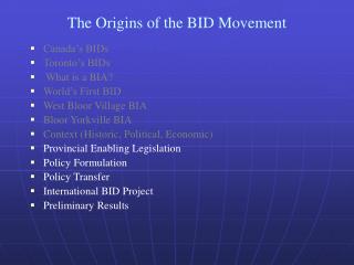 The Origins of the BID Movement