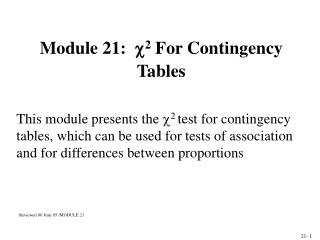 Module 21:  2 For Contingency Tables