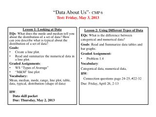 “Data About Us ”- CMP 6 Test: Friday, May 3, 2013