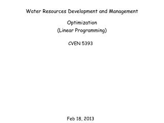 Water Resources Development and Management Optimization (Linear Programming)