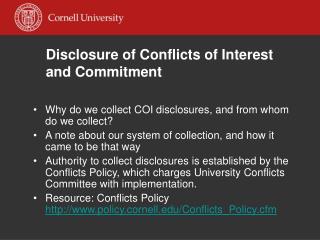 Disclosure of Conflicts of Interest and Commitment