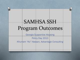 SAMHSA SSH Program Outcomes
