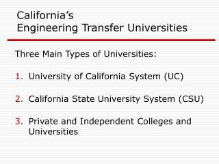 California’s Engineering Transfer Universities