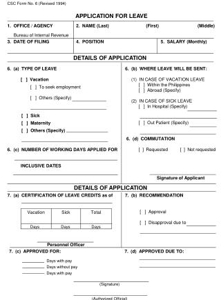 CSC Form No. 6 (Revised 1994)