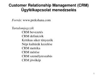 Customer Relationship Management (CRM) Ügyfélkapcsolat menedzselés