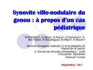 Synovite villo -nodulaire du genou : à propos d’un cas pédiatrique