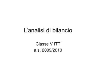 L’analisi di bilancio