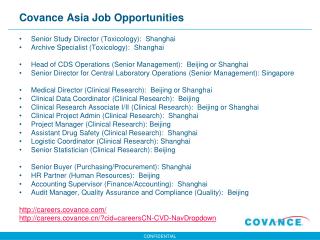 Covance Asia Job Opportunities