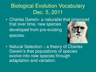 Biological Evolution Vocabulary Dec. 5, 2011