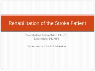 Rehabilitation of the Stroke Patient
