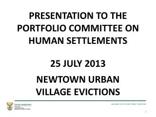 PRESENTATION TO THE PORTFOLIO COMMITTEE ON HUMAN SETTLEMENTS 25 JULY 2013