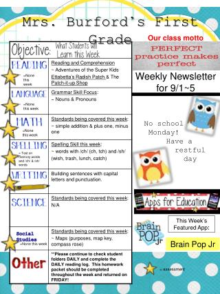 Weekly Newsletter for 9/1~5