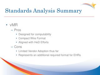 Standards Analysis Summary