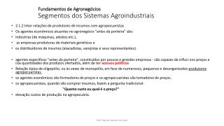Fundamentos de Agronegócios Segmentos dos Sistemas Agroindustriais