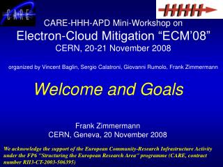 Welcome and Goals Frank Zimmermann CERN, Geneva, 20 November 2008
