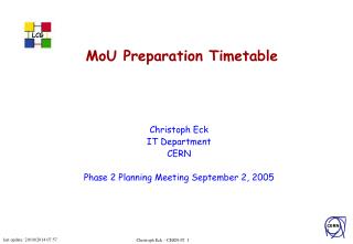 MoU Preparation Timetable