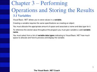 Chapter 3 – Performing Operations and Storing the Results