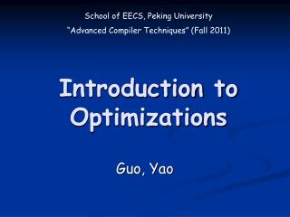 Introduction to Optimizations