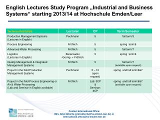 English Lectures Master Study Program „Technical Management „