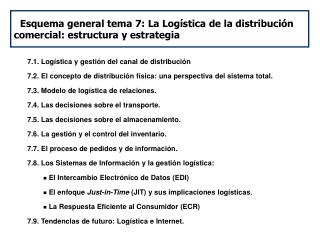 Esquema general tema 7: La Logística de la distribución comercial: estructura y estrategia