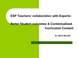 ESP Teachers’ collaboration with Experts: