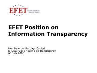 EFET Position on Information Transparency