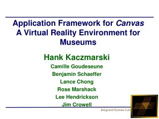 Application Framework for Canvas A Virtual Reality Environment for Museums