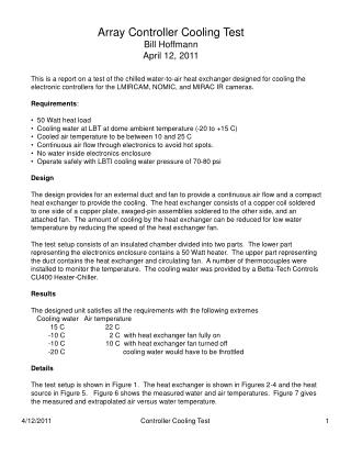Array Controller Cooling Test Bill Hoffmann April 12, 2011