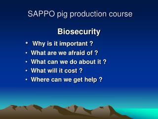 SAPPO pig production course