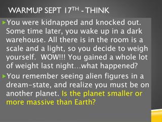 Warmup Sept 17 th - Think