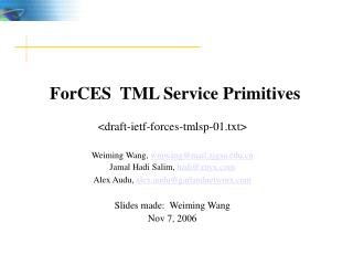 ForCES TML Service Primitives